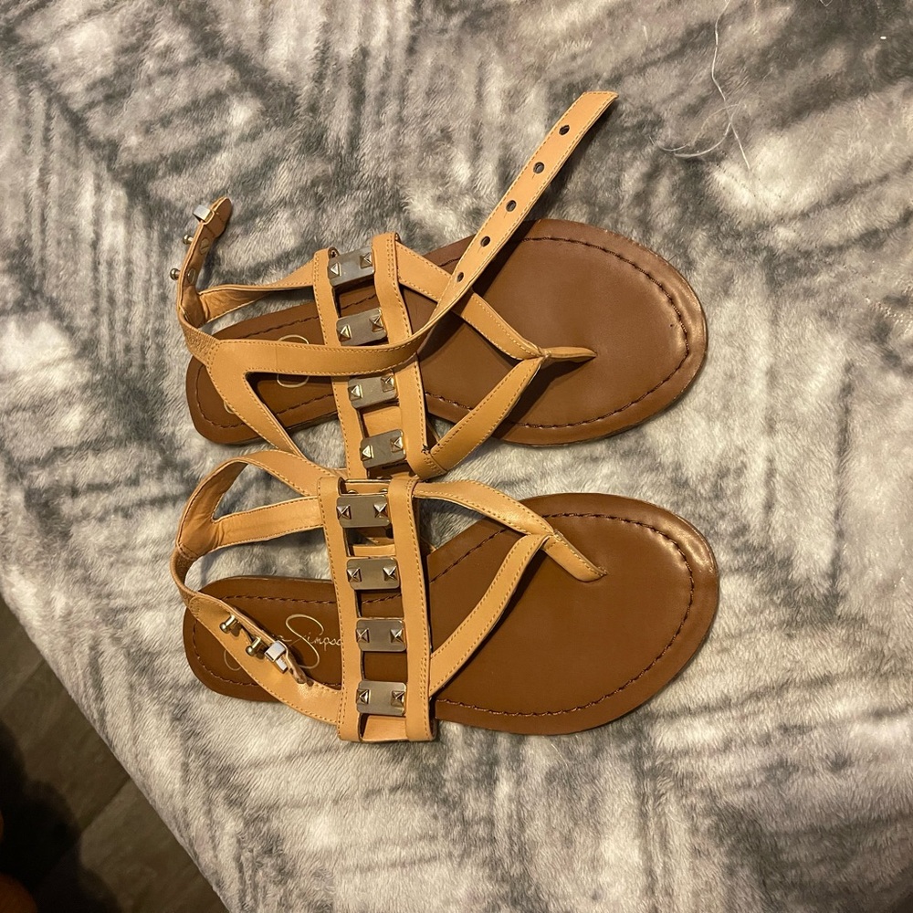 Jessica Simpson Camel and Chestnut Strappy Sandals